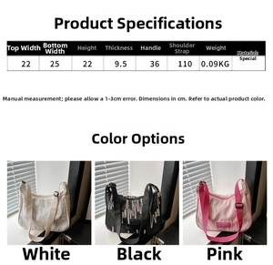 Detailed size chart and dimensions for large capacity nylon crossbody dumpling bag
