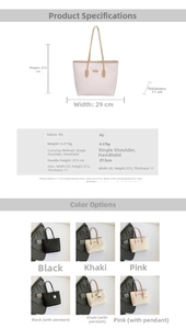 Detailed view showing large capacity tote bag dimensions and contrast embossed texture