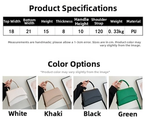 Detailed size specifications and four-color display of crocodile embossed square handbag