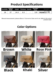 Size chart and dimensions for the vintage PU leather shoulder bag in six colors