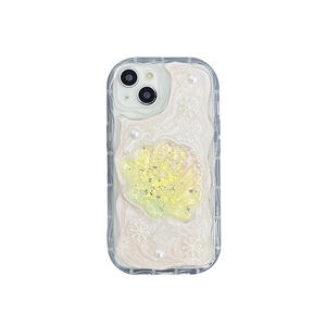Pearlescent liquid glitter shell case for iPhone with 3D floral snowflake decor