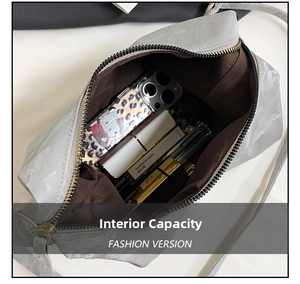 Top view showing spacious interior capacity of grey tote bag with daily essentials