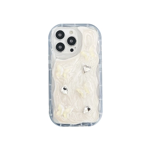 Pink 3D butterfly iPhone case with luxury rhinestones and cream texture protection