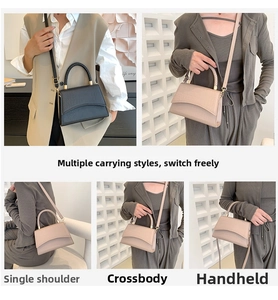 Detailed views of crocodile pattern handbag showing shoulder, crossbody, and hand-carry styles