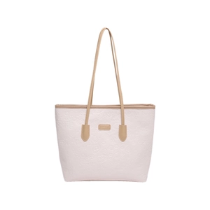 Sac fourre-tout blanc chic avec motifs en relief et fines bandoulières marron pour femme
