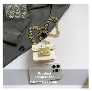 Mini cream chain bag compared with iPhone to show the ultra-small stylish compact size