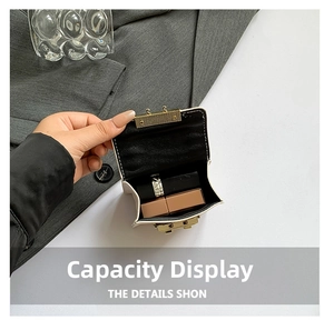 Mini crossbody bag interior showing storage capacity for lipsticks and small items