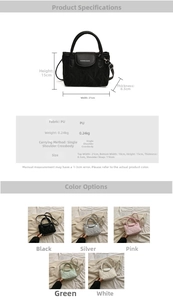 Detailed size specifications for quilted PU leather bucket bag with dimensions and multi-colors