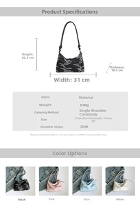 Detailed size specifications and color options for the canvas hobo bag with wavy embroidery