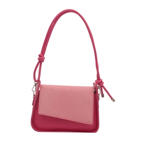 Retro Damen Schultertasche in Rosarot mit Stoffeinsatz und langen Knotengurten