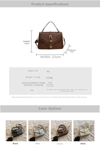 Detailed size and color chart for vintage PU leather crossbody bag with buckle detail