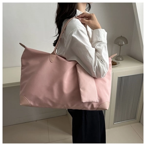 Pink nylon tote bag set including a large shopper and matching small zipper pouch