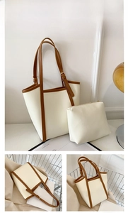 Detailansicht des weißen Shopper-Sets aus Leder mit passender Tasche und Goldbuckles