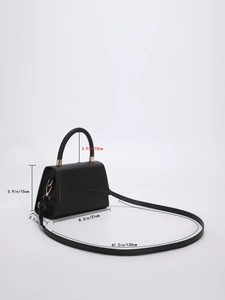 Detailed size specifications for the black crocodile embossed handbag with crossbody strap