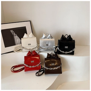 Minimalist glossy patent leather mini crossbody bags with decorative bows in five colors