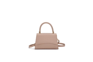 Elegant apricot crocodile pattern crossbody bag with woven handle and gold hardware