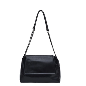 Classic black chain tote bag with glossy finish and silver metal hardware for women