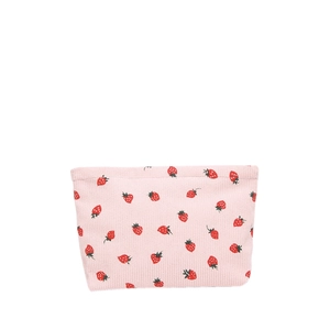 Pink corduroy shoulder bag with strawberry print and large capacity for casual commute