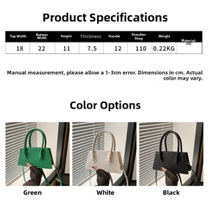 Detailed size guide and dimension chart for the minimalist PU leather trapezoid handbag