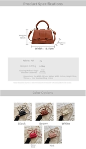 Detailed size chart and color options for the minimalist faux leather crossbody bag