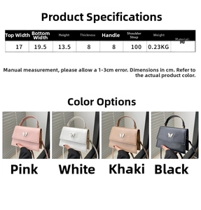 Detailed size chart and dimensions for the minimalist butterfly crossbody square bag