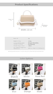 Detailed dimensions and 6 color options for the women's PU leather crossbody bag