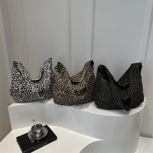 Leopard Print Canvas Large Capacity Hobo Bag For Women Casual Shoulder Crossbody Tote Bag With Zipper Closure