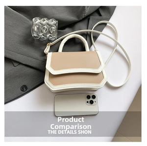 Size comparison of the beige faux leather crossbody bag next to a smartphone