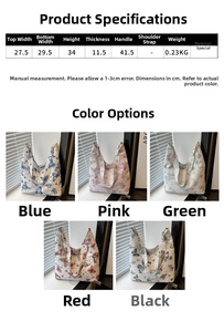 Tableau des tailles et options de couleurs pour le sac fourre-tout en toile à papillons