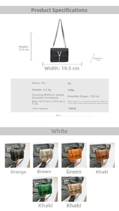 Detailed dimension chart for the quilted chain crossbody bag with V-shaped metal buckle