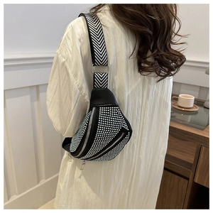 Luxury rhinestone fanny pack for women with shimmering crystals and striped strap