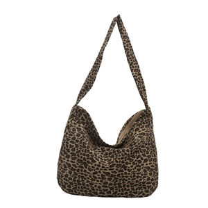 Large leopard print canvas hobo bag with zipper closure and spacious casual design