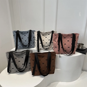 Sac Fourre-tout En Velours Côtelé Pour Femmes Imprimé Nœud Losange Matelassé Grande Capacité Sac À Épaule Avec Fermeture Éclair