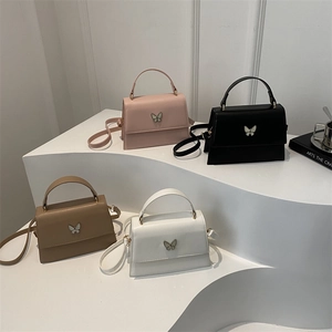 Elegant Small Square Bag PU Leather Butterfly Buckle Flap Handbag Adjustable Shoulder Strap Crossbody Bag Women Street Style