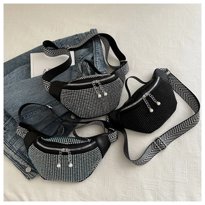 Chic rhinestone crossbody waist bags with geometric straps and pearl zipper charms
