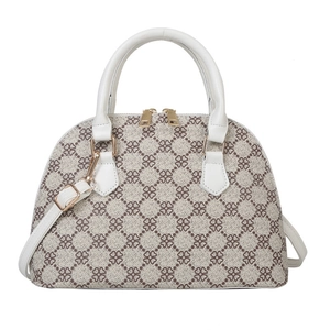 Classic quilted seashell handbag with brown clover pattern and detachable strap