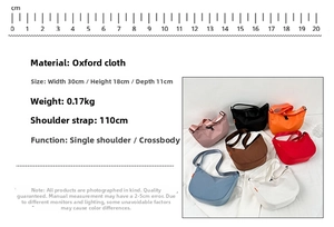 Detailed size specifications for Oxford cloth crossbody bag measuring 30x18x11cm