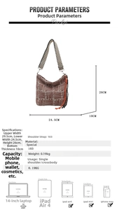 Detailed canvas tote size chart with ethnic print patterns and woven shoulder strap