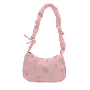 Sac à bandoulière rose à motif floral de roses et bandoulière plissée tendance
