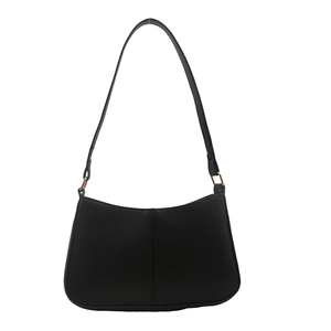 Minimalist black PU leather underarm bag with vertical stitching and metal hardware