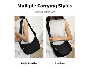 Black waterproof dumpling bag shown in both shoulder and crossbody styles
