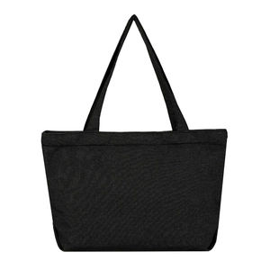 Minimalist black canvas tote bag with reinforced shoulder straps and large capacity