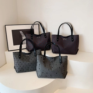 Polka dot and heart pattern tote bags with metal bow accent for women's daily commute