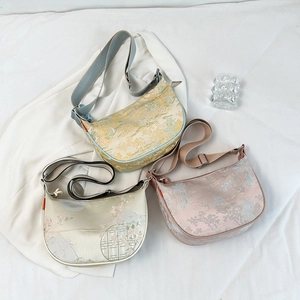 New Chinese Style Satin Jacquard Shoulder Bag Retro National Landscape Embroidery Hobo Crossbody Bag For Women