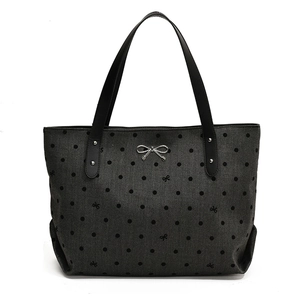 Geräumige dunkelgraue Polka-Dot-Tasche mit Schleifenstickerei und Silberdetails