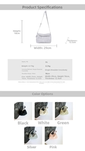 Detailed size specifications and material chart for the minimalist PU leather tote bag