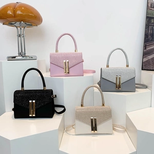 Fashion Women PU Leather Crossbody Bag Glitter Sequin Flap Top Handle Shoulder Bag Elegant Small Square Bag Daily
