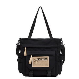 Borsa a tracolla in nylon nero ad alta capacità con spallacci regolabili