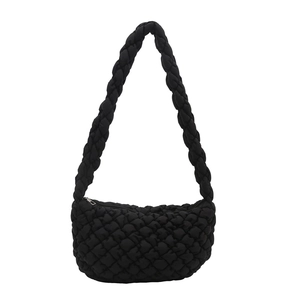 Sac bandoulière nuage noir matelassé avec grande capacité et texture plissée douce