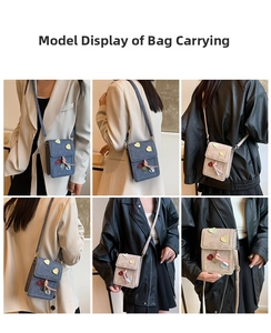 Fashionable denim crossbody phone bag with heart patches and colorful tassel details